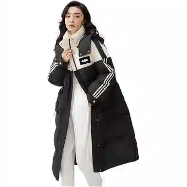 鸭鸭 连帽撞色拼接加厚保暖时尚韩版甜美风森系通勤羽绒服 女款