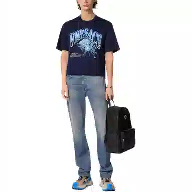 范思哲 常规版型中号石洗棉质牛仔裤 男款 蓝色