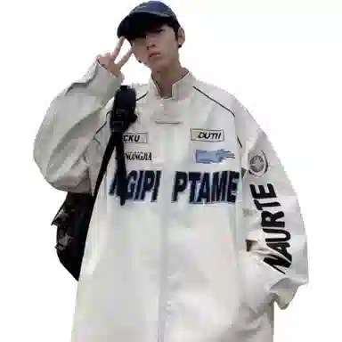 稻草人 美式飞行员情侣潮牌高级感外套宽松赛车机车棒球服时尚潮男青少年学生痞帅上衣夹克 男女同款