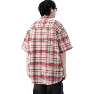 沐诚阳译 美式撞色潮牌宽松衬衣休闲短袖衬衫 男女同款