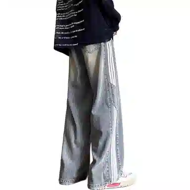 沐诚阳译 薄款青少年痞帅美式复古直筒宽松牛仔裤 男款