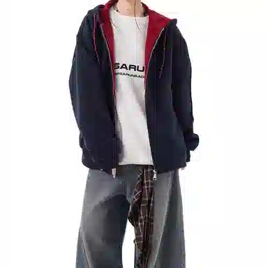 拓菲 美式重磅拼色连帽卫衣男秋季拉链情侣外套宽松学院风运动开衫夹克 男女同款