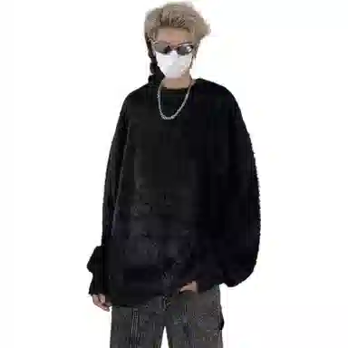 拓菲 早秋穿搭纯色外套男款高级感海马毛上衣宽松慵懒圆领打底衫针织衫 男女同款
