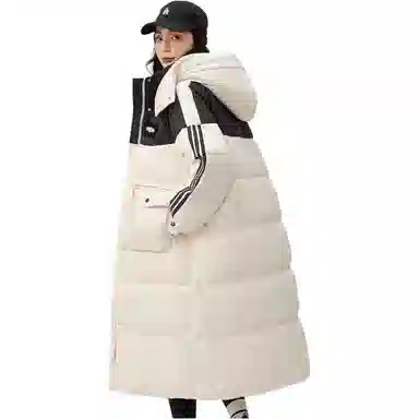 鸭鸭 连帽撞色拼接加厚保暖时尚韩版甜美风森系通勤羽绒服 女款