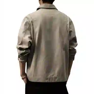 贵色 百搭时尚舒适宽松拼接做旧水洗夹克外套 男女同款 杏色