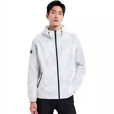 特步 生活系列 运动连帽拉链长袖风衣 男款 珍珠白