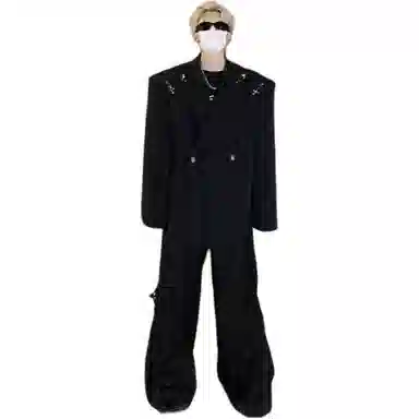 美式高街小众解构金属飞机扣垫肩痞帅休闲高级感纯色宽松百搭外套西装 男女同款