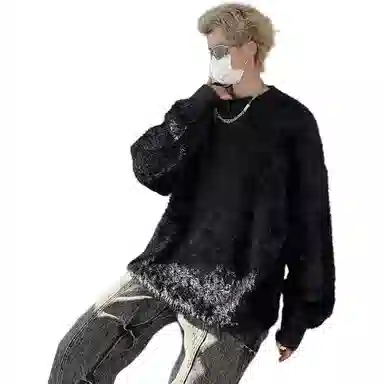 拓菲 早秋穿搭纯色外套男款高级感海马毛上衣宽松慵懒圆领打底衫针织衫 男女同款