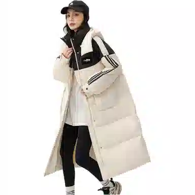 鸭鸭 连帽撞色拼接加厚保暖时尚韩版甜美风森系通勤羽绒服 女款