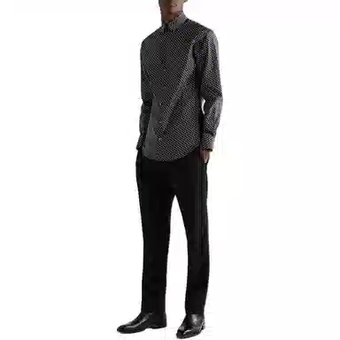 阿玛尼 印花棉质尖领衬衫 男款 海军蓝