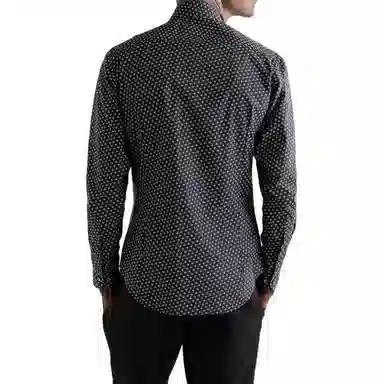 阿玛尼 印花棉质尖领衬衫 男款 海军蓝