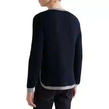 阿玛尼 直筒长袖圆领针织衫 男款 蓝色