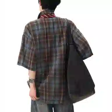 沐诚阳译 日系复古时尚百搭简约潮流宽松短袖衬衫 男女同款