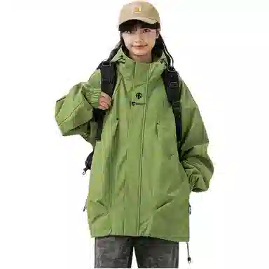 虫小绿 户外登山攀岩运动旅游出行美式复古经典简约宽松防风落肩连帽单冲外套夹克 男女同款