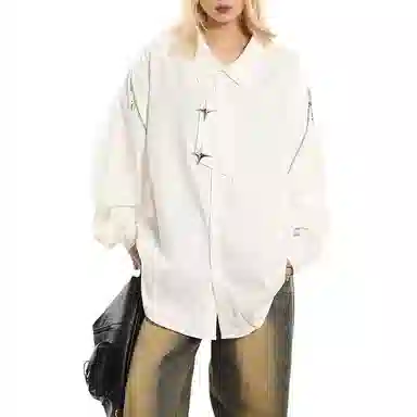 拓菲 小众金属拉链长袖衬衣男秋季美式高街痞帅宽松高级设计感外穿衬衫 男女同款
