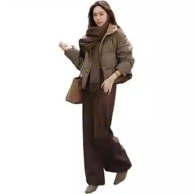 美洋 磨毛美拉德高腰阔腿拉链西装裤 女款 咖啡色