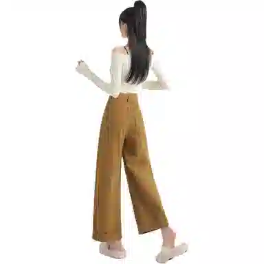 玫丝朵 简约高腰宽松卷边直筒牛仔裤 女款