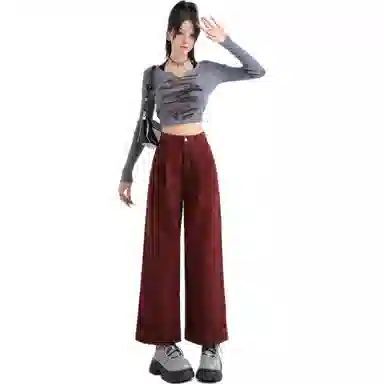 玫丝朵 简约高腰宽松卷边直筒牛仔裤 女款