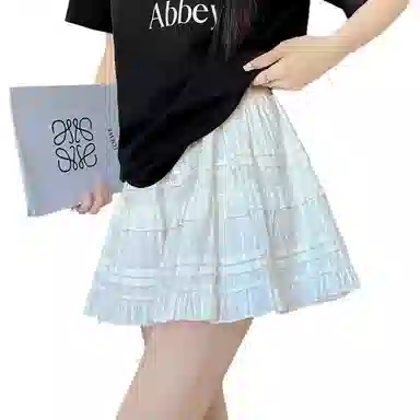 黛尔佳人 夏季芭蕾风显瘦蛋糕裙女高腰半身裙休闲短裙 女款 白色