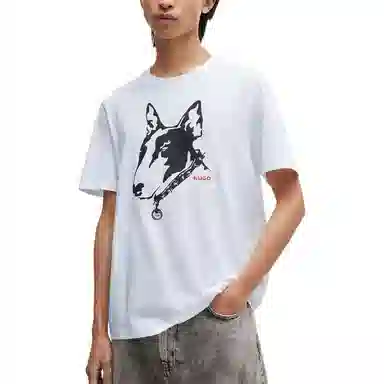 HUGO BOSS Cotton-Jersey T-Shirt With Dog Artwork T