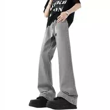 布客行 美式复古废土风水洗直筒修身基础款高街透气舒适亲肤休闲百搭微喇弯刀纯色抽绳弹力长裤牛仔裤 男女同款