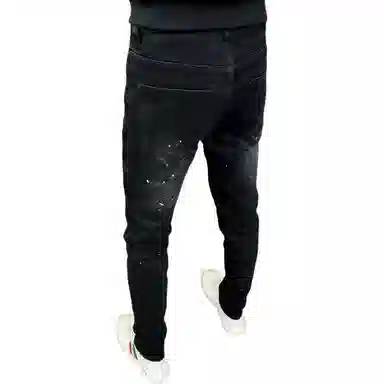 吉肯蒂 秋冬厚款抓绒男士修身小脚牛仔裤弹力破洞长裤 男款