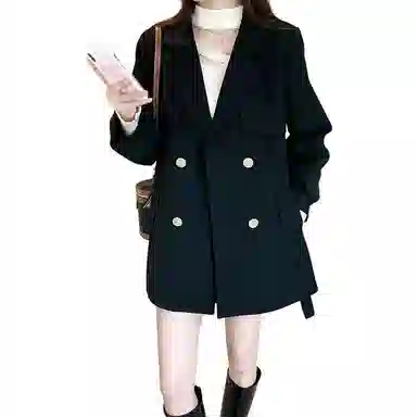 纤丝鸟 纯色西装领适中长袖大衣 女款