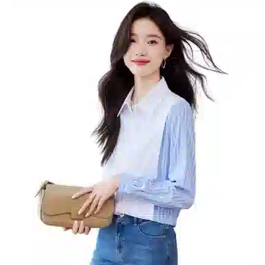 曲韩 条纹简约长袖衬衫 女款 图片色