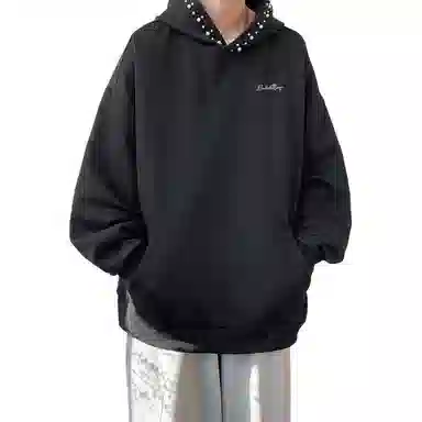 【立体珍珠帽檐连帽外套】布客行 美式复古潮牌高街舒适百搭大码创意套头长袖宽松慵懒亲肤港风纯色学院风卫衣 男女同款