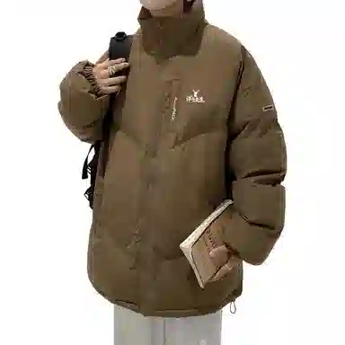 洋气先生 美式复古潮牌高街纯色慵懒无性别主义宽松舒适保暖立领开衫拉链日常通勤户外防风休闲简约时尚潮流百搭上衣外套棉服 男女同款