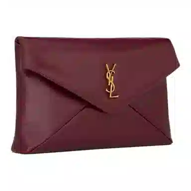 Saint Laurent Le Cassandre Large Leather Clutch Deep Ruby