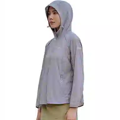 探路者 运动休闲简约连帽拼色 防紫外线防晒服 女款 暮紫色