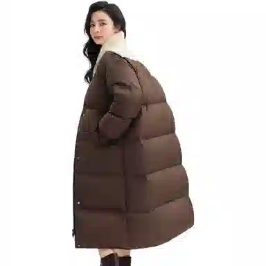 鸭鸭 长款针织拼接翻领通勤洋气保暖舒适冬装外套上衣羽绒服 女款