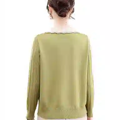 恒源祥 翻领长袖纯色宽松上衣针织衫 女款