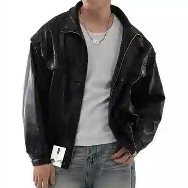 【美式复古短款廓形机车皮衣】布客行 赛博朋克痞帅狂野硬朗摇滚叛逆霸气不羁防水防风做旧质感英伦学院风翻领百搭外套  夹克 男女同款