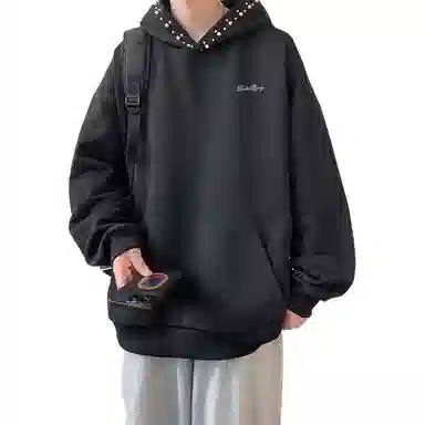 【立体珍珠帽檐连帽外套】布客行 美式复古潮牌高街舒适百搭大码创意套头长袖宽松慵懒亲肤港风纯色学院风卫衣 男女同款