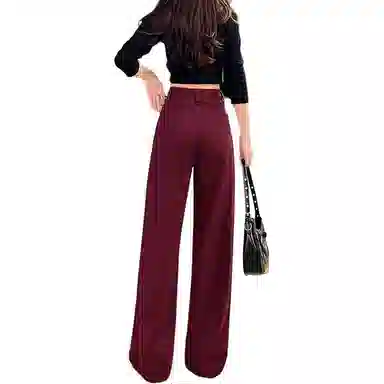 怪力萝莉 宽松复古高腰牛仔裤 女款 酒红色