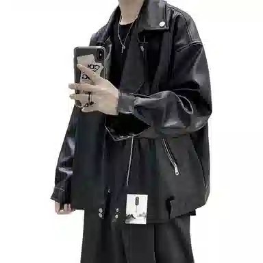 【个性做旧痞帅机车斜拉链】布客行 复古街头潮酷前卫摩登赛博朋克质感宽松休闲百搭皮衣小众设计高级感日常夹克 男女同款