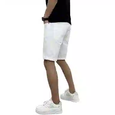 吉肯蒂 欧美高端潮牌简约白色轻奢男士五分修身小直筒牛仔短裤 男款