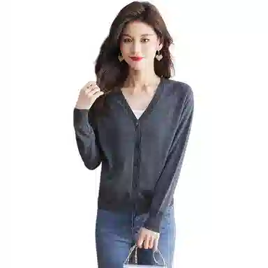 恒源祥 休闲洋气百搭显瘦纯色开衫长袖针织衫 女款