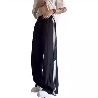 拓菲 美式三条杠冰丝速干裤子夏季高街直筒宽松长裤阔腿运动休闲裤 男女同款