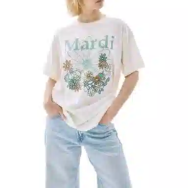 MARDI MERCREDI TSHIRT FLOWERMARDI JARDIN_CREAM MOSSGREEN FW25T