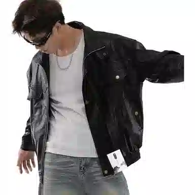 【美式复古短款廓形机车皮衣】布客行 赛博朋克痞帅狂野硬朗摇滚叛逆霸气不羁防水防风做旧质感英伦学院风翻领百搭外套  夹克 男女同款