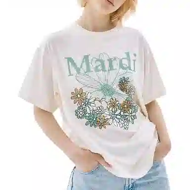 MARDI MERCREDI TSHIRT FLOWERMARDI JARDIN_CREAM MOSSGREEN FW25T