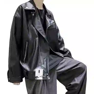 【个性做旧痞帅机车斜拉链】布客行 复古街头潮酷前卫摩登赛博朋克质感宽松休闲百搭皮衣小众设计高级感日常夹克 男女同款