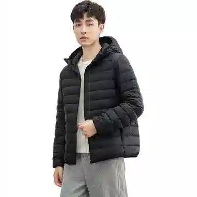 鸭鸭 纯色舒适时尚连帽轻薄羽绒服 男款