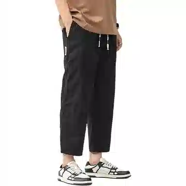 帝狼牛 日系简约纯色字母刺绣宽松直筒九分休闲裤 男女同款