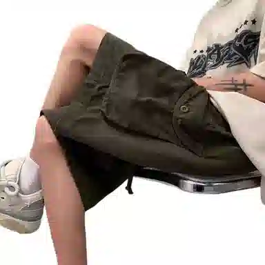 沐诚阳译 大口袋工装男款夏季美式复古机能宽松休闲裤潮牌设计感五分裤短裤 男款