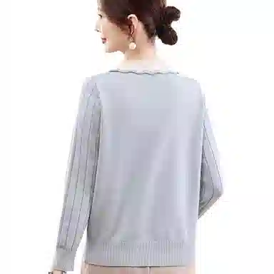 恒源祥 翻领长袖纯色宽松上衣针织衫 女款