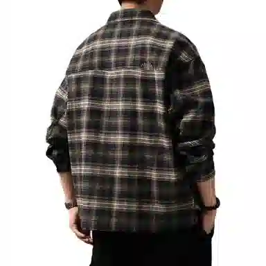 贵色 男士百搭耐脏耐磨潮牌休闲夹克工装外套男日系高端时尚复古水洗纯棉薄款格子长袖衬衫 男女同款